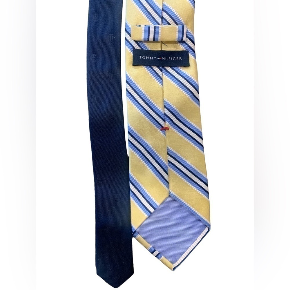 Tommy Hilfiger Men’s 100% Silk Tie Yellow Blue Stripes